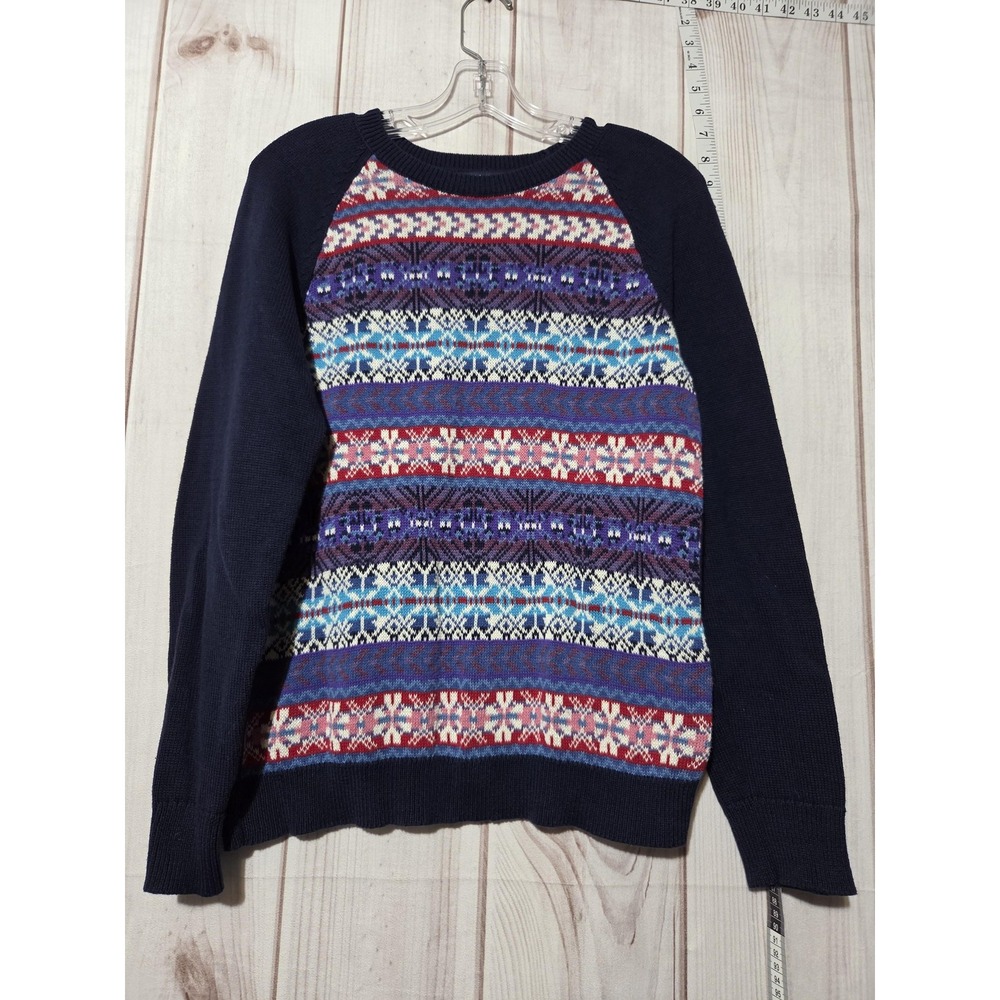 Chaps Mens Large Navy Blue Fair Isle Knit Raglan‎ Sleeve Crew Neck Sweater